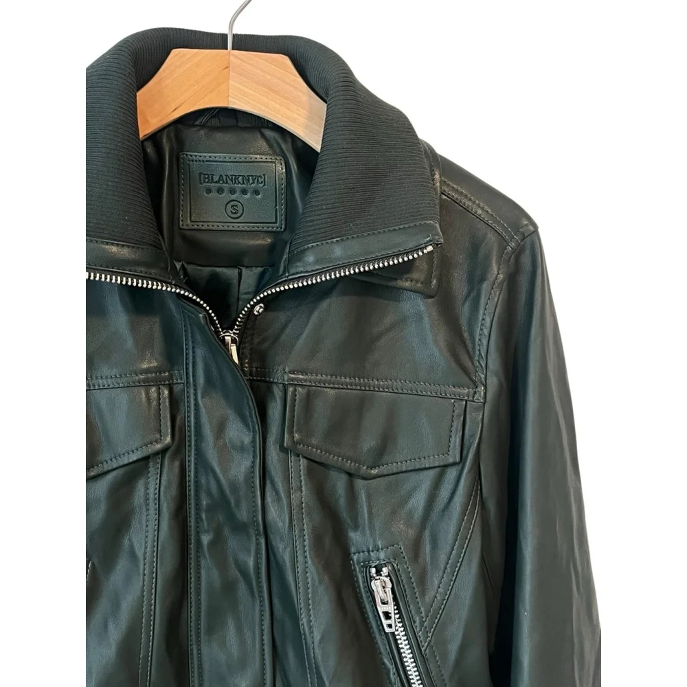 Blank NYC Faux Leather Jacket Green Small - Picture 3 of 11